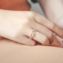 个性轻奢镶钻日韩s925镀银开口皇冠戒指指环韩国气质时尚流行戒指