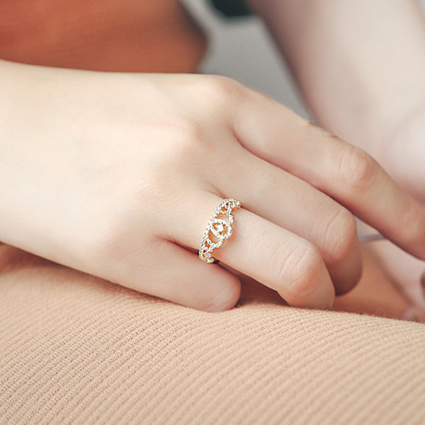 个性轻奢镶钻日韩s925镀银开口皇冠戒指指环韩国气质时尚流行戒指