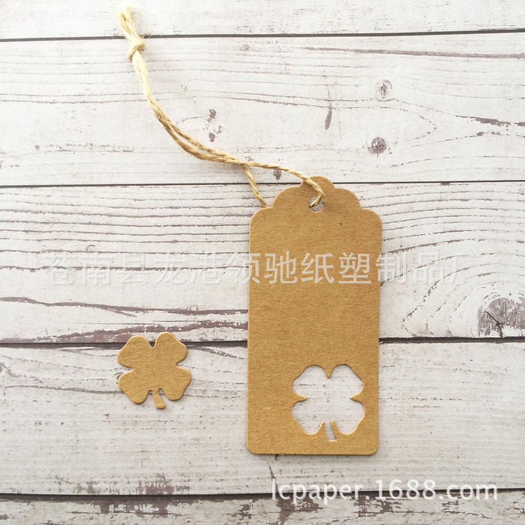 原创设计牛皮纸四叶草镂空吊牌空白DIY留言吊卡烘焙礼物包装装饰