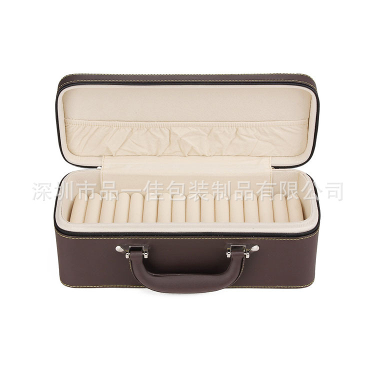 厂家PU皮革耳钉展示盒15位手镯收纳箱便携式手提饰品收纳盒批发