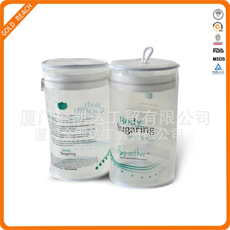 加厚圆形PVC胶骨袋高透明防水洗漱拉链包装袋PVC圆筒化妆品袋