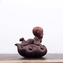 厂家直供茶宠批发 宜兴紫砂雕塑 逸尘系列3沙弥人物茶宠茶盘摆件