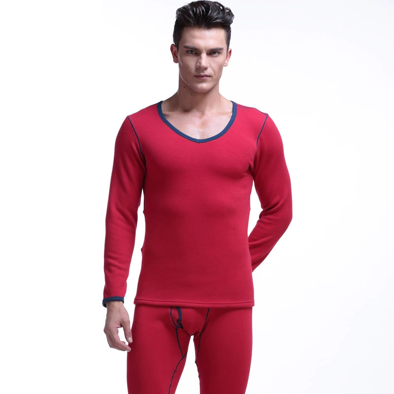 Demi-season keep warm set, thermal underwear, fleece sweater, tight, increased thickness, V-neckline