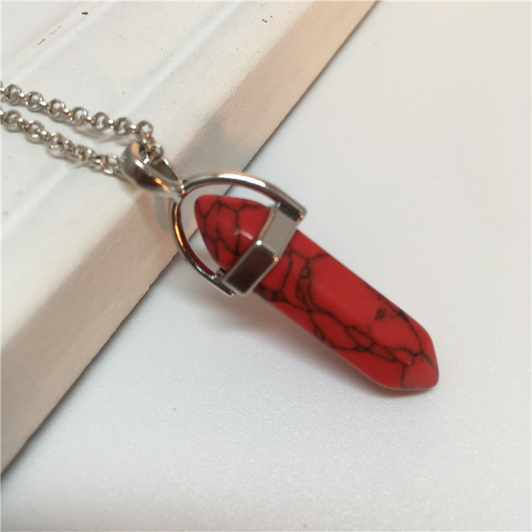 AliExpress deseo Venta caliente moda europea y americana Piedra Natural bala columna hexagonal colgante collar de piedra joyería al por mayor