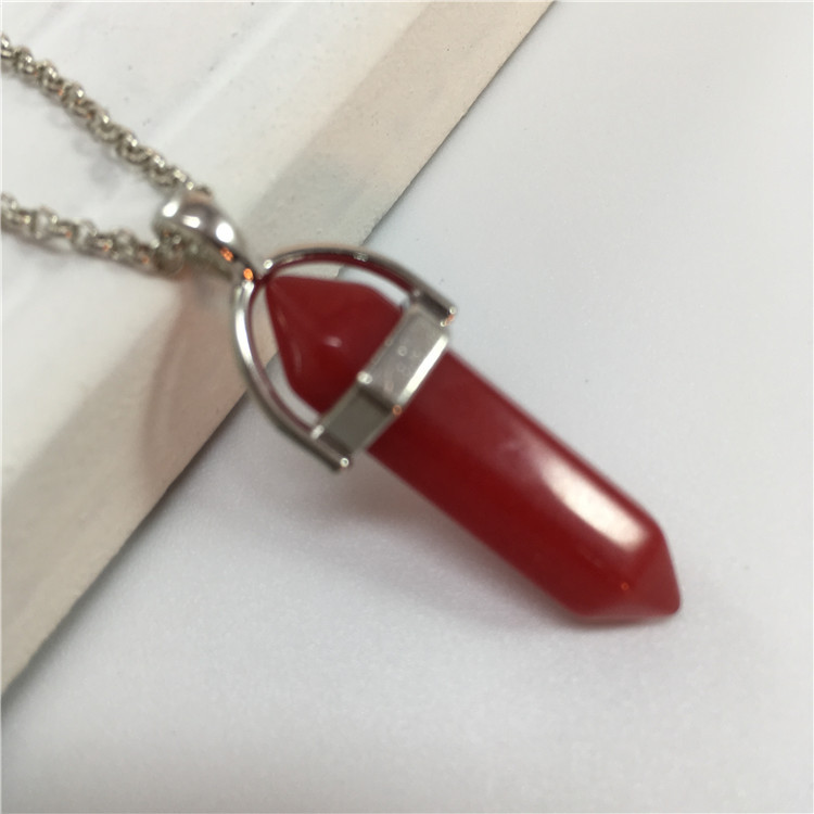 AliExpress deseo Venta caliente moda europea y americana Piedra Natural bala columna hexagonal colgante collar de piedra joyería al por mayor