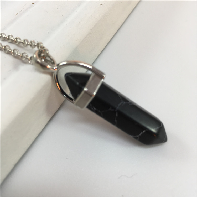 AliExpress deseo Venta caliente moda europea y americana Piedra Natural bala columna hexagonal colgante collar de piedra joyería al por mayor
