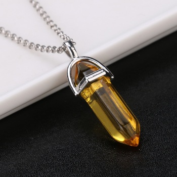 AliExpress deseo Venta caliente moda europea y americana Piedra Natural bala columna hexagonal colgante collar de piedra joyería al por mayor