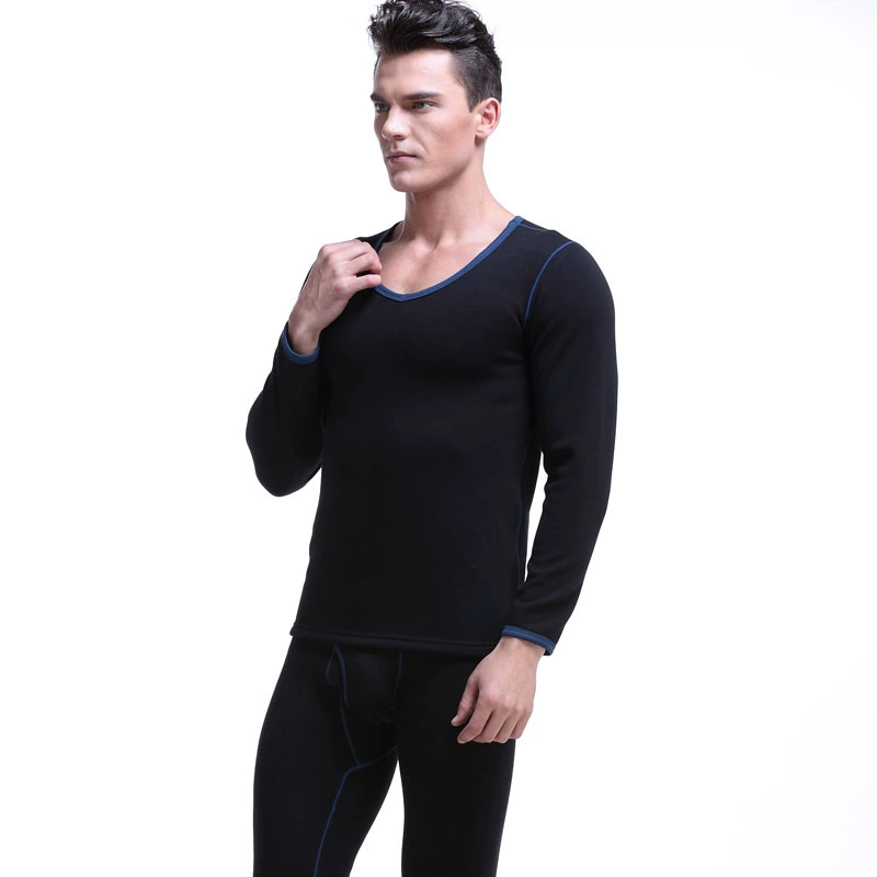Demi-season keep warm set, thermal underwear, fleece sweater, tight, increased thickness, V-neckline
