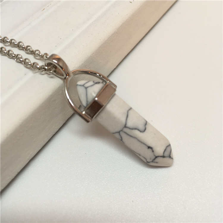 AliExpress deseo Venta caliente moda europea y americana Piedra Natural bala columna hexagonal colgante collar de piedra joyería al por mayor