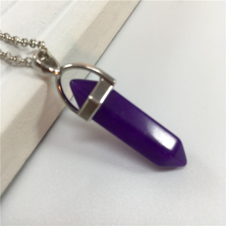 AliExpress deseo Venta caliente moda europea y americana Piedra Natural bala columna hexagonal colgante collar de piedra joyería al por mayor