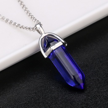 AliExpress deseo Venta caliente moda europea y americana Piedra Natural bala columna hexagonal colgante collar de piedra joyería al por mayor