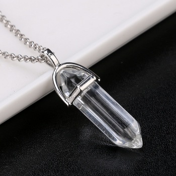AliExpress deseo Venta caliente moda europea y americana Piedra Natural bala columna hexagonal colgante collar de piedra joyería al por mayor