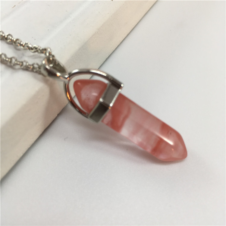 AliExpress deseo Venta caliente moda europea y americana Piedra Natural bala columna hexagonal colgante collar de piedra joyería al por mayor