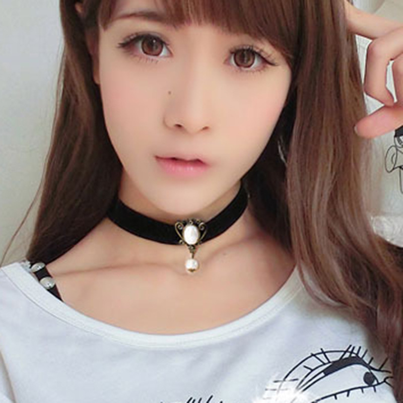 热销韩国黑色绒带气质项链女式颈链珍珠饰品批发锁骨链配饰品Y436