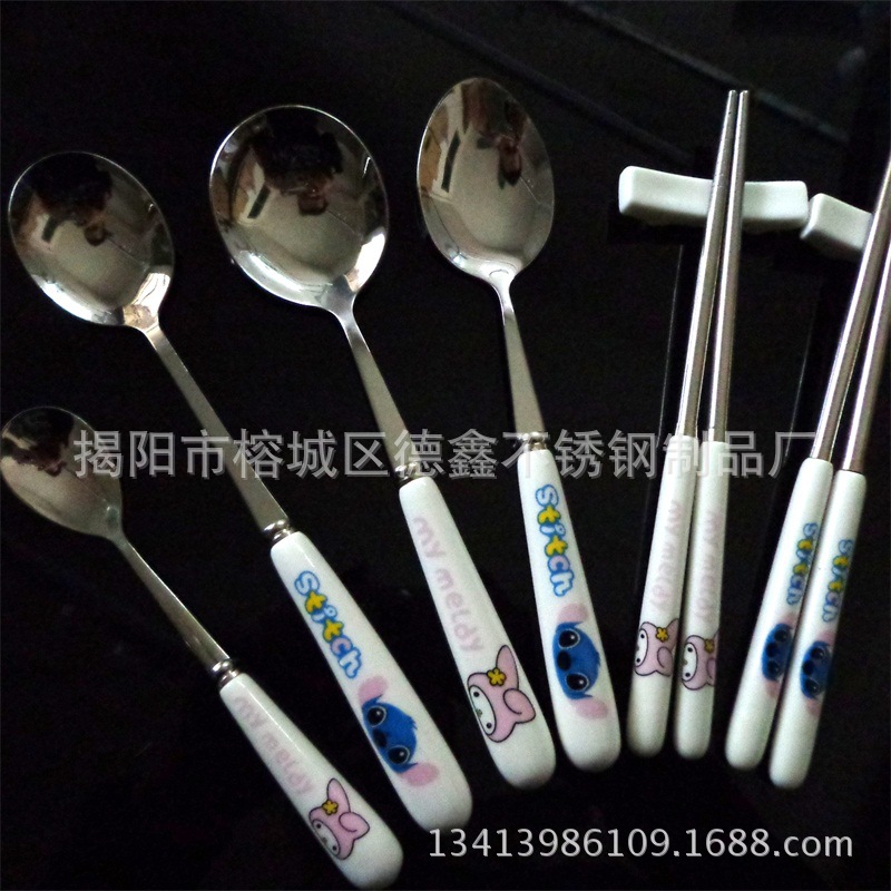 陶瓷柄不锈钢小勺子学生便携餐具 长柄咖啡勺小额批发