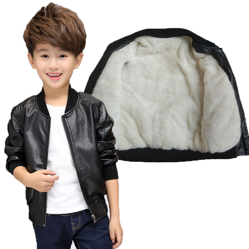 Boys' Winter Velvet Thickeneded Leather Jackets, Kidsren's Clothing, Kidsren's Medium and Large Kidsren's Pu Leather Jackets, One Piece Drop Shipping