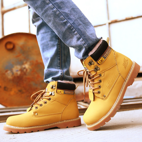 Outdoor men's wide Martin boots, British snow boots, warm high-top work boots, cotton boots, thick soles, height-increasing autumn and winter shoes