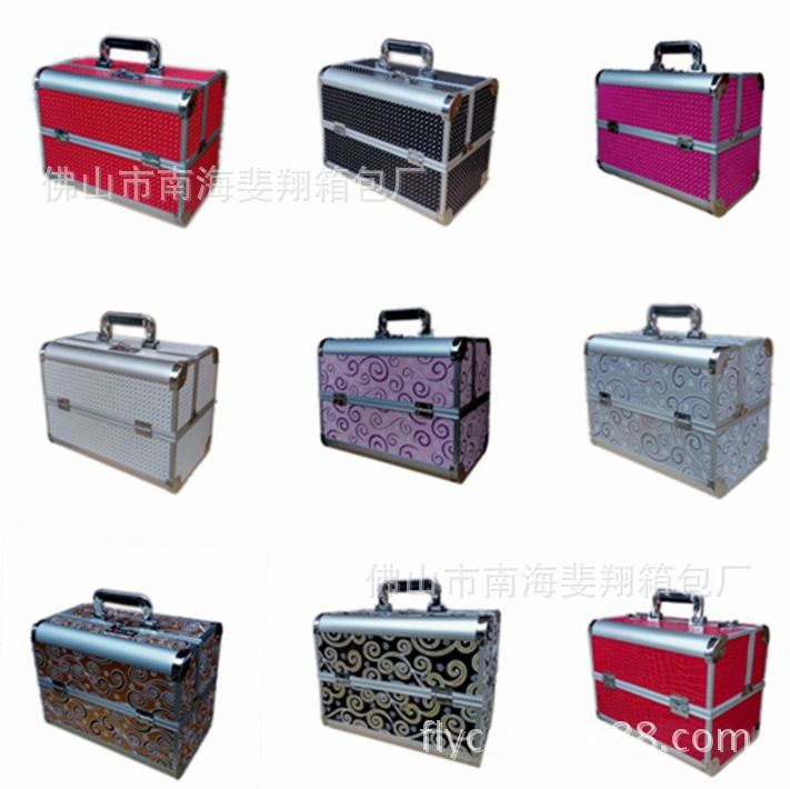 批发供应各种图纹面料手提箱 双开化妆箱 专业化妆用品收纳箱