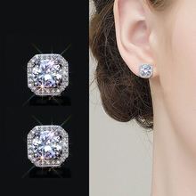 時尚簡約韓版微鑲方鑽氣質925純銀鋯石耳釘方塊鑽石耳飾代發批發