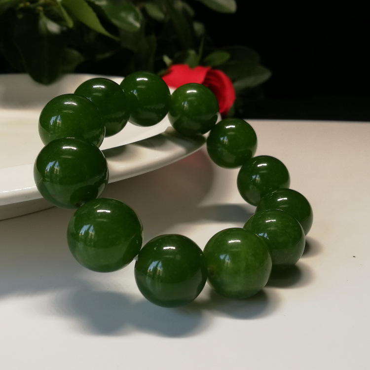 库存清仓玉器男女款高档石英岩玉色手链菠菜绿18mm玉手串
