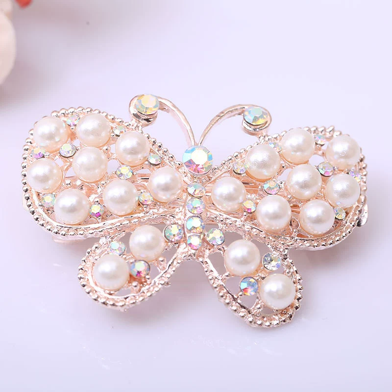 Pearl Bow Hair Clip, Decorative Rhinestone Hairgrip, Ponytail Clip, 6.7×3.6 cm, 25 g