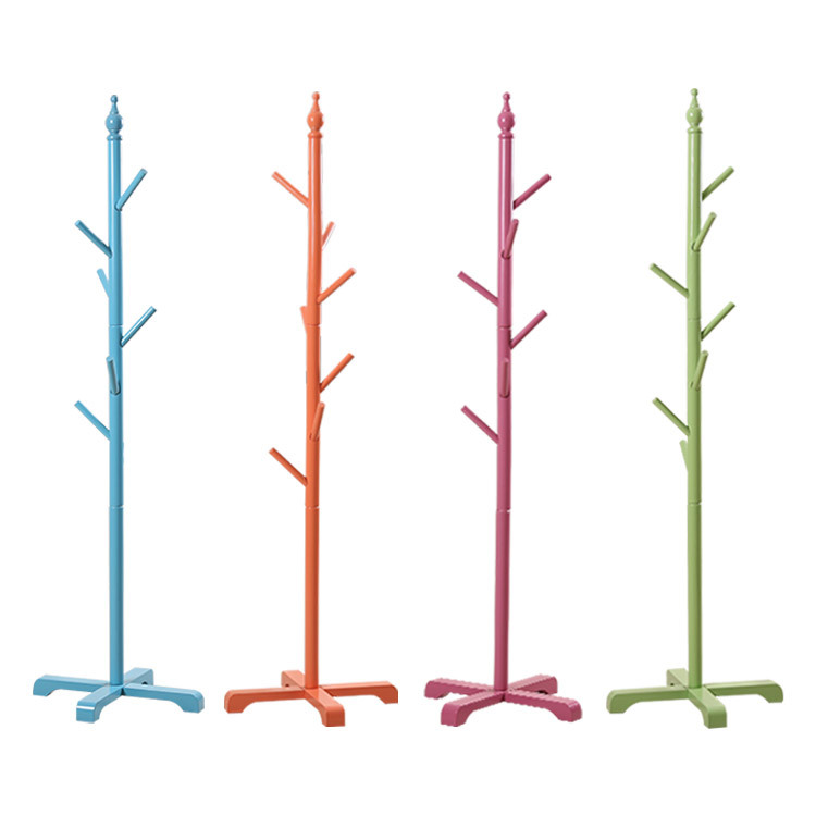 Hot Candy Color Tree-shaped Kidsren's Cylindrical Coat Rack Floor-standing Solid Wood Clothes Hanger Clothes Drying Rack Factory Direct Sale