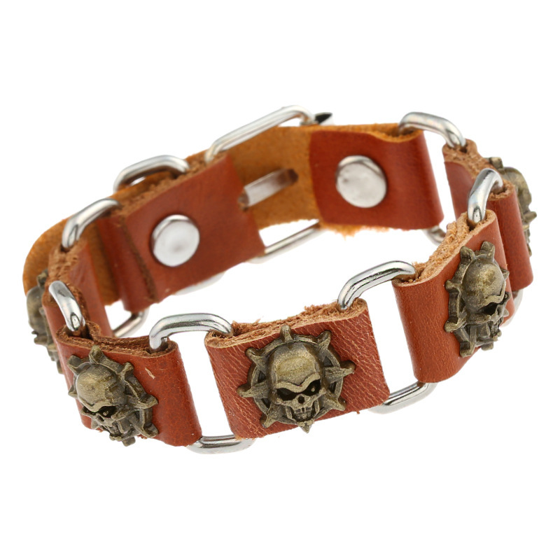 Yiwu jewelry wholesale factory direct cowhide wrist strap skull leather bracelet bracelet punk bracelet