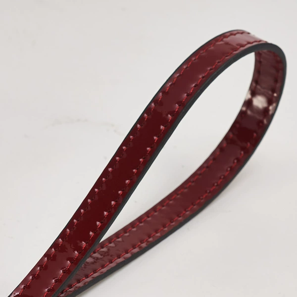 Burgundy bright leather handle 1.2cm-gold buckle