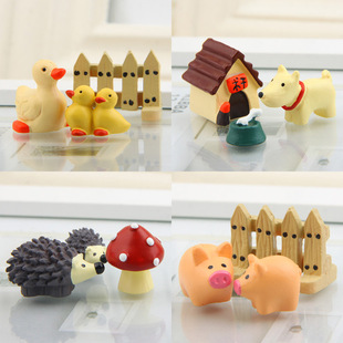 Xiaoqing new micro landscape three-piece combination puppy duck Pig Hedgehog hand-made PVC all-match landscape doll