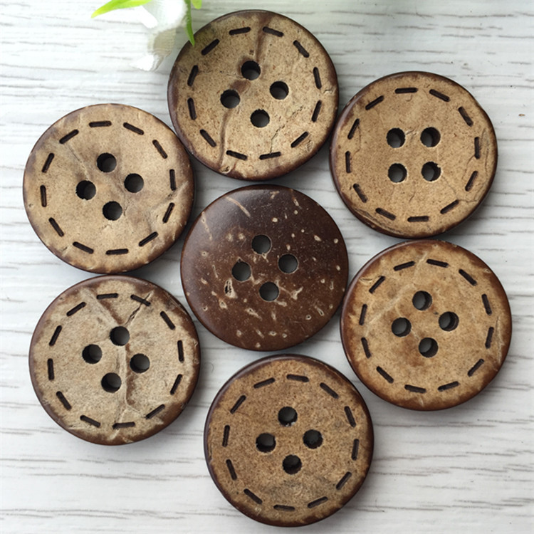 四眼虚线椰壳纽扣 复古衬衫棉麻服饰开衫DIY手缝扣 儿童毛衣钮扣