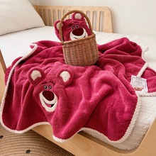草莓熊卡通刺绣浴巾毛巾两件套柔软速干吸水沙滩巾可爱家用裹身巾