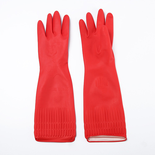 T latex dishwashing gloves extended thick rubber waterproof anti-slip housework kitchen laundry cleaning red flag gloves