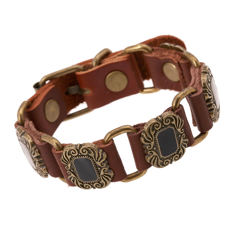 European and American personality leather bracelet retro connection cowhide bracelet AliExpress hot bracelet factory direct sales