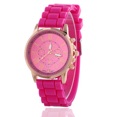 外貿跨境 GENEVA日內瓦硅膠手錶 時尚學生表 三眼帶鑽石英手錶