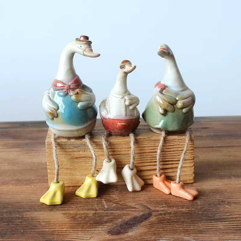 陶瓷吊脚鸭子工艺品 家居陶瓷鸭子装饰摆设件 家居软装摆件5297