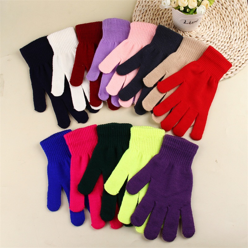 Nuevo unisex acrílico magia guantes de invierno cálido guantes de punto monocromo guantes de dedo completo logotipo imprimible