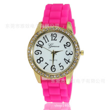 厂家供应日内瓦时尚手表 镶钻女士硅胶手表 个性休闲礼品表