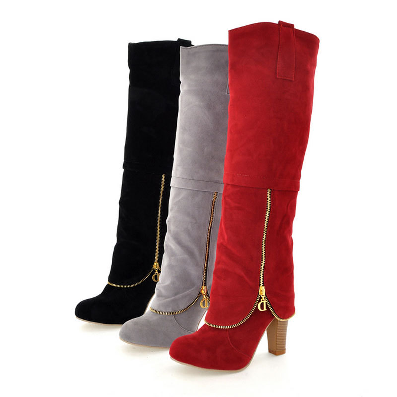 大小码32-43码高筒靴粗跟高跟磨砂133