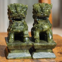 南玉宫门狮摆件 新中式对狮 玉石狮家居工艺礼品摆件