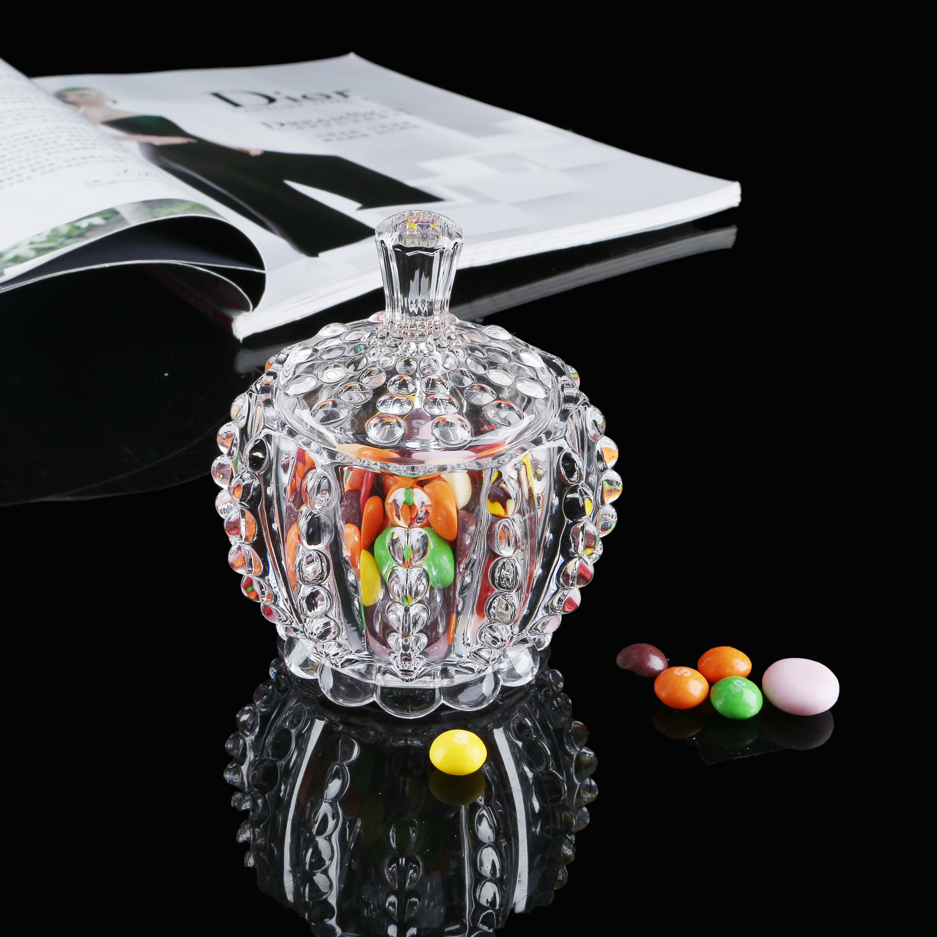 厂家直销新品透明玻璃糖果罐糖缸甜品装饰储物罐玻璃干果罐糖果罐