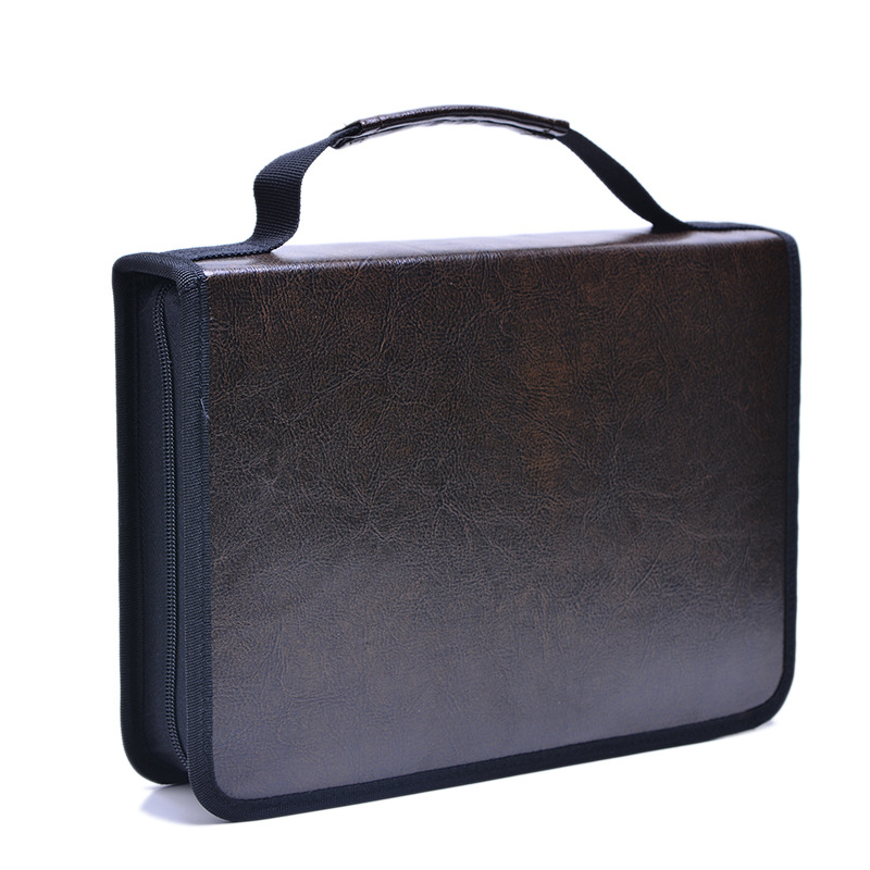 新款亚马逊大容量笔袋纯色150孔pu笔袋手提铅笔袋多功能学生文具