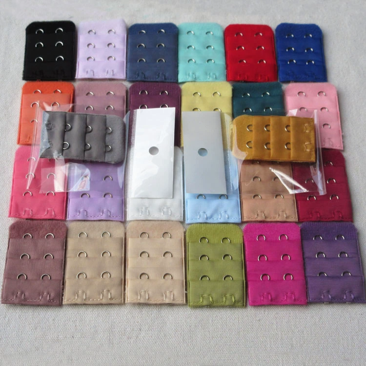 Bra extension buckle pack, 3-row 2-hook polyester electroplated, 3.2×5 cm spacing 1.3 cm