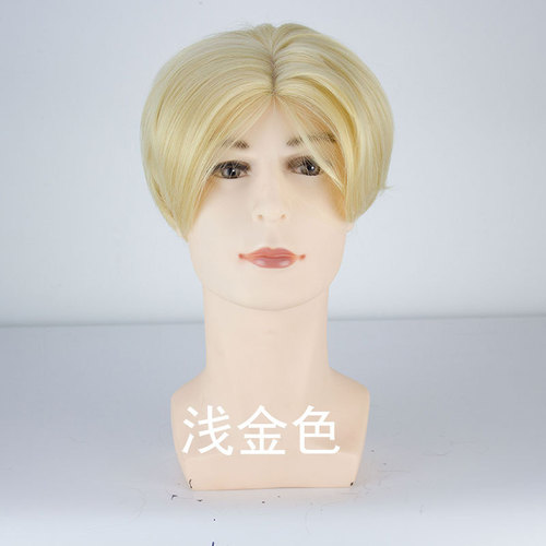 Factory wholesale men's wig short hair short curly hair middle parted bangs hairstyle BOBO head fluffy pear head wholesale