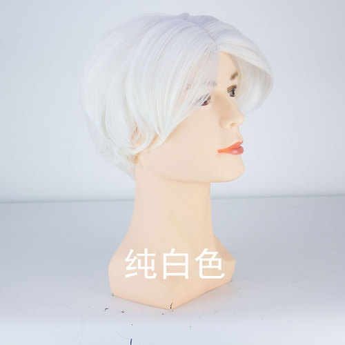 Factory wholesale men's wig short hair short curly hair middle parted bangs hairstyle BOBO head fluffy pear head wholesale