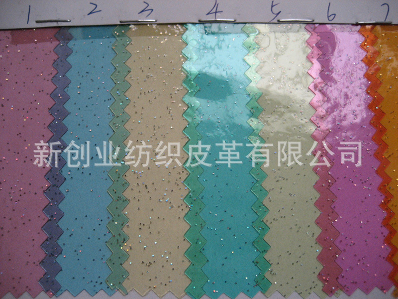 0.3MM透明膜PVC洒金葱粉PVC革，办公用品文具人造革塑料皮塑