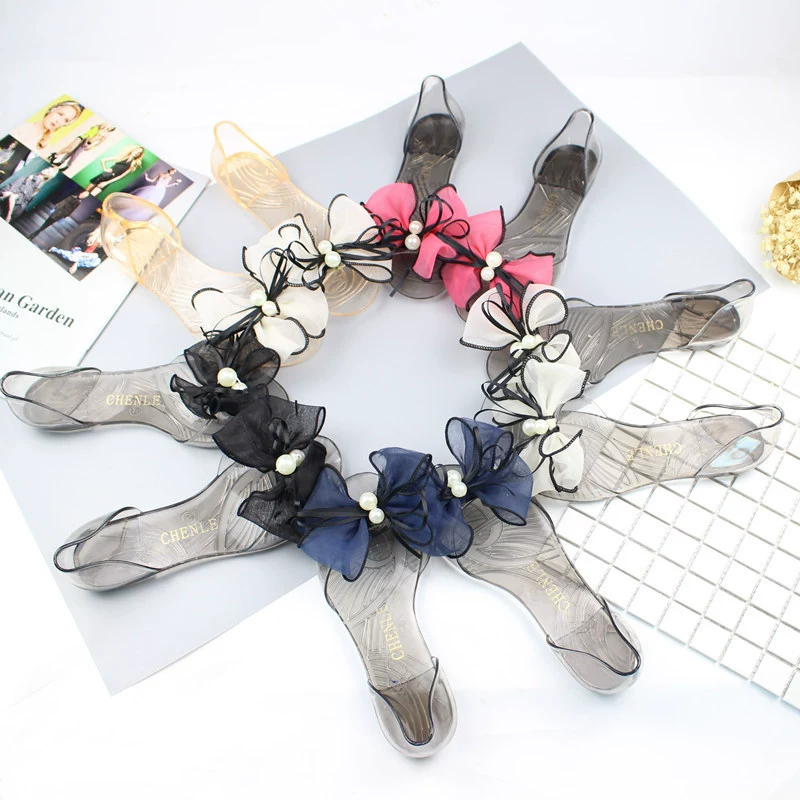 Heli Shark Летние прозрачные женские сандалии с двумя бусинами и бантом, летние пляжные хрустальные Модные женские сандалии