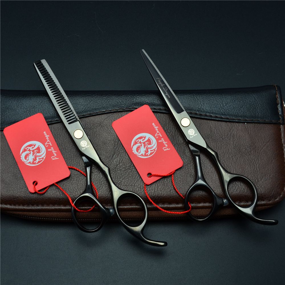 Púrpura dragón 5,5 6,0 pulgadas tijeras de pelo negro Tijeras Peluquero tijeras planas tijeras dientes Liu Hai tijeras adelgazamiento combinación traje