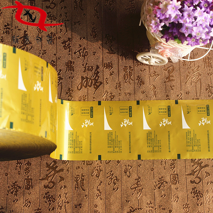 厂家订购无苯印刷 金色纯铝箔PE复合卷膜 高阻隔食品包装卷料条膜