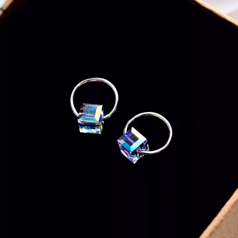 Фабрика оптом Сахар Кристалл серьги куб кристалл 925 стерлингового серебра серьги Австрия