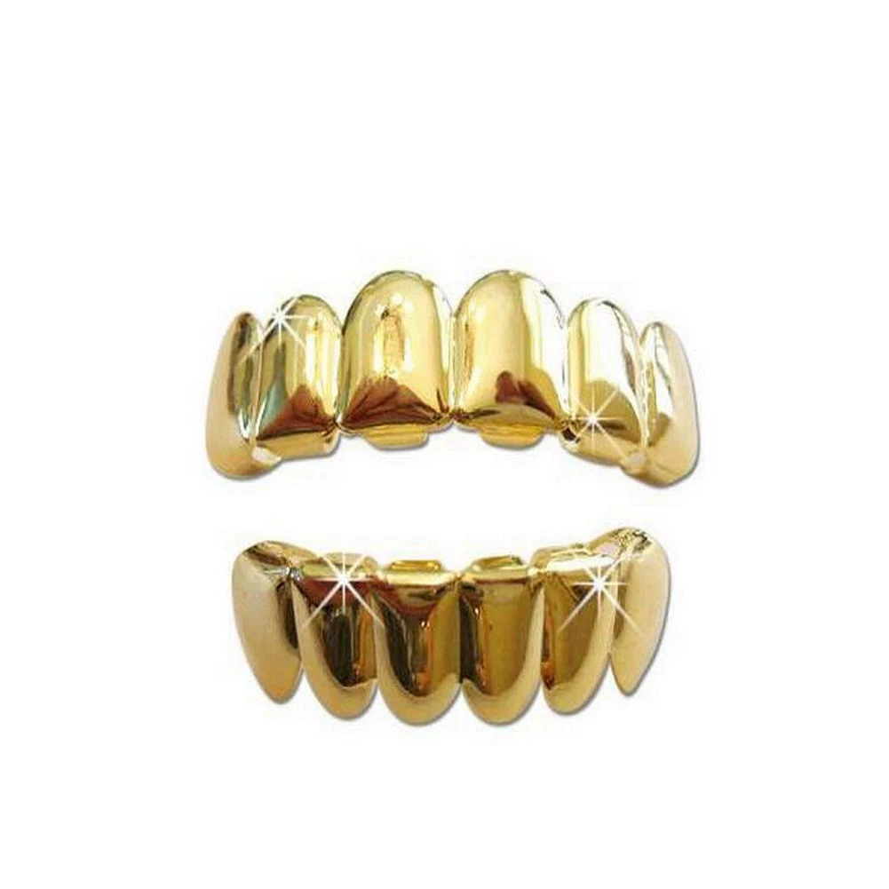 Золото зубных украшений Grillz, настоящее золото на медной основе, комплекты верх-низ, украшения в стиле хип-хоп